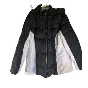 Alaska Frontier 2X‎ Mens Puffer Jacket Hooded Black Colorblock Winter Coat